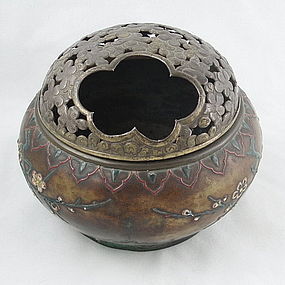 Japanese Bronze and Enamel Hand Warmer Box