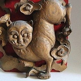 Rare Korean Carved Wood Panel with Tiger, Joseon Dynasty