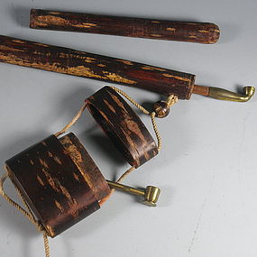 Antique Japanese Cherry Bark Kiseru with Two Pipes