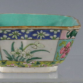 Unusual Square Chinese Porcelain Bowl with Flowers