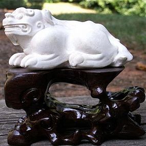 Rare Crouching Dog White Ink Cake for Chinese Scholar