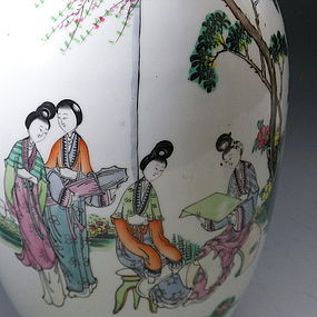 Tall Chinese Porcelain Famille Rose Vase Garden