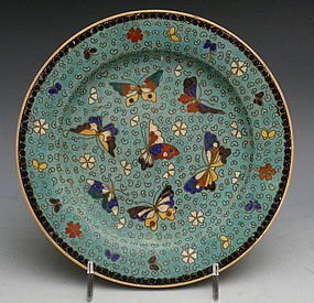 Japanese Totai Meiji Cloisonne Butterfly Kinkozan Plate