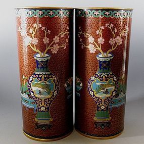 Pair Cloisonne Gold Gilt Chinese Hat Stand Vases