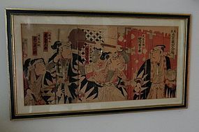 Japanese Woodblock Triptych Theater Print, 19th C