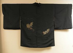 Japanese Black Silk Haori with Shi-Shi Lion Dog