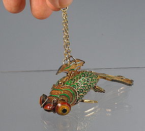 Chinese Articulated Gold Enamel Cloisonne Fish