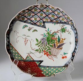 Meiji Japanese Porcelain Green Imari Dish Fruit