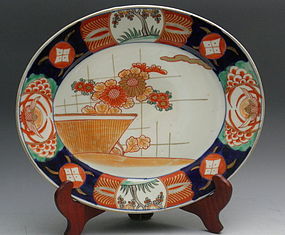 Japanese Old Imari Oval Plate Flower Edo Meiji