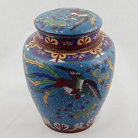 Chinese Cloisonne Tea Caddy Jar with Roosters, 19th C