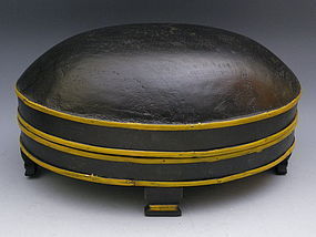 Painted Oval Wooden Box with Domed Lid and Feet