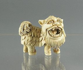 Ivory Netsuke Boy Chinese New Year Lion Dance, Meiji