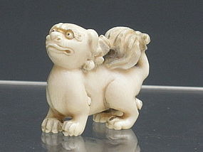 Japanese Ivory Shishi Foo Dog Lion Netsuke Signed