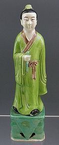 Tall Chinese Sancai Porcelain Man Scholar Male Figure Statue Lohan