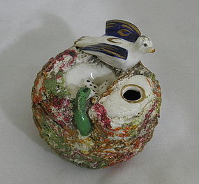 Staffordshire Quill Pen Holder Inkwell Bird Nest Snake 19th C