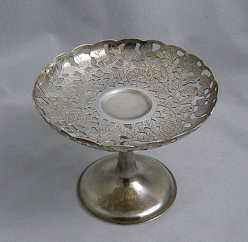 Wang Hing Sterling Silver Pierced Engraved Chrysanthemum Compote