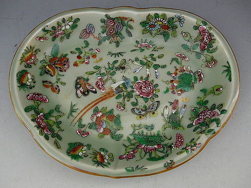 Chinese Porcelain Export Celadon Kidney Shaped Dish, Circa 1890