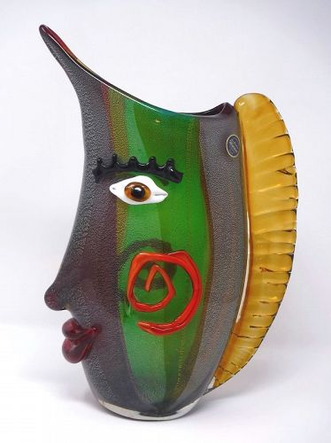 Murano Art Glass Picasso Style Head Italian Vase