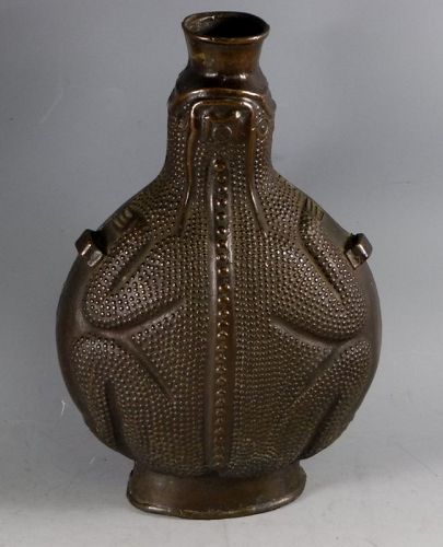 Large 19th C Chinese Tibetan Bronze Frog Vessel Vase