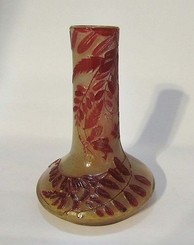 Antique Original French Emile Galle Signed Red Cameo Glass Vase