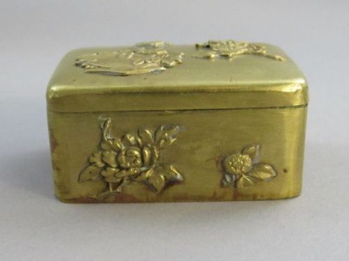 Small Bronze Japanese Hinged Trinket Box with Birds, Taisho