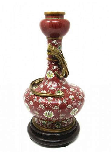 Old Chinese Cloisonne Vase with Bronze Dragon