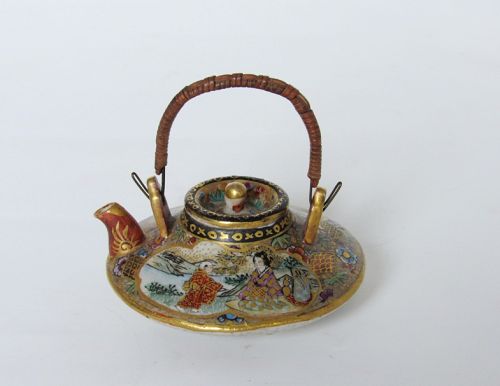 Rare Japanese Satsuma Water Dropper in Miniature Teapot Form