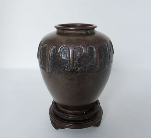 Japanese Bronze Drip Design Ikebana Vase, Meiji