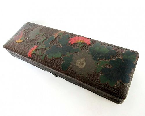 Japanese Treebark Wood Lacquer Cloisonne Document Box