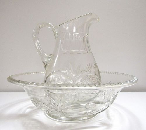 Rare American Cut Glass Wash Basin and Pitcher, Circa 1820