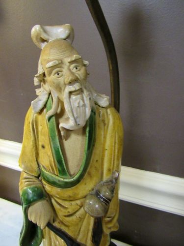 Old Chinese Pottery Tall  Shiwan Mudman Figurine Lamp