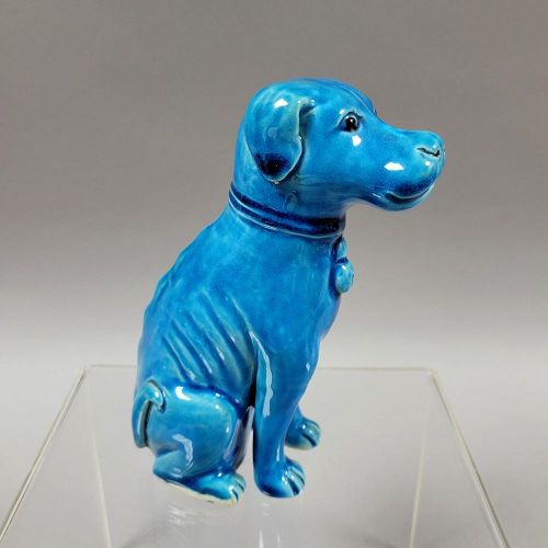 Chinese Export Porcelain Turquoise Sitting Dog Figuring, Qing