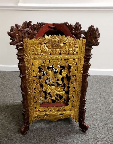 Qing Dy Chinese Red and Gold Wood Carved Palace Lantern