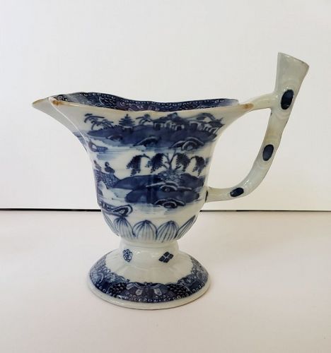 19th C Chinese Porcelain Export Canton Blue Helmet Pitcher