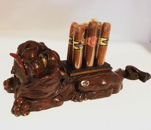 Antique Black Forest Dog Cigar Store Display or Club Caddy