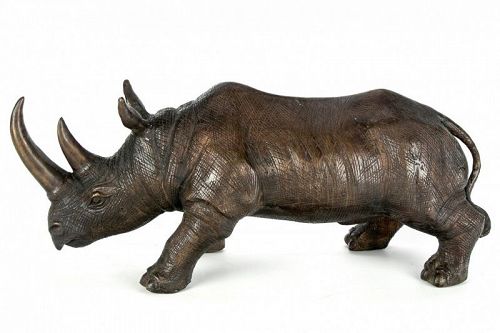 Large Vintage Bronze Animal Rhino Rhinosaurus Statue