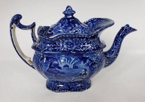 Dark Blue Staffordshire Teapot Lafayette at Franklin's Tomb