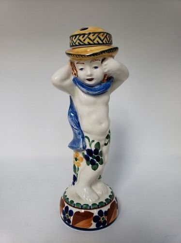 Antique Royal Copenhagen Aluminia Faience Danish Boy Hatpin Holder