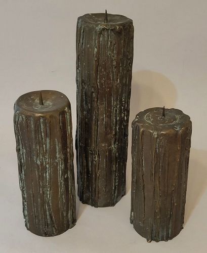 Three Cast Bronze Brutalist Drip Candle Holder Sculpture