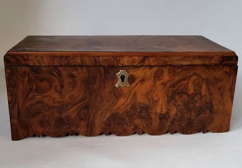 Antique Burl Wood Box With Burlwood Scalloped Skirt