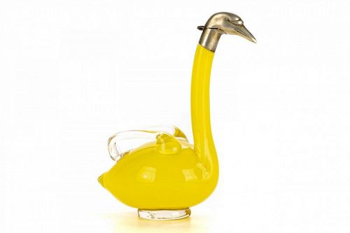 1930’s Karel Palda Art Deco Yellow Glass Swan Decanter