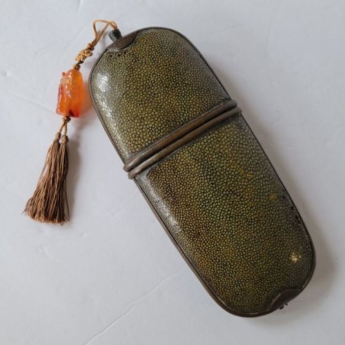 Chinese Shagreen Eyeglass Case with Carnelian Deity Toggle