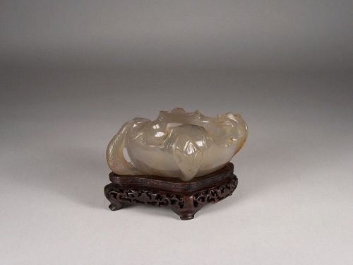 Antique Chinese Scholar’s Lotus Design Hardstone Brush Washer