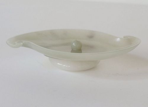 Republic Period White Jade Snuff Tray Brush Washer on White Bi