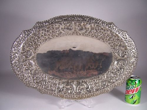 Large Oval 1930’s Thai Chased Silver Tray