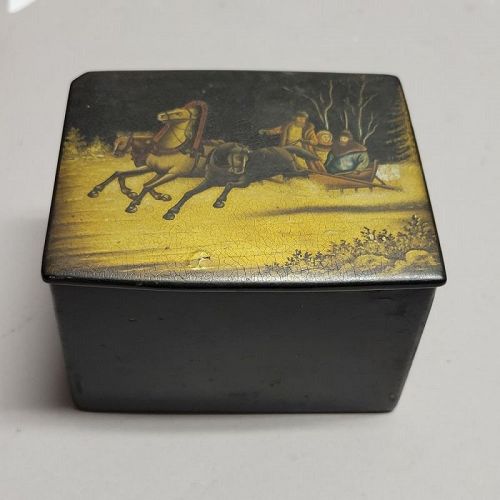 ntique Russian Troika Papier Mache Tea Caddy, 19th Century