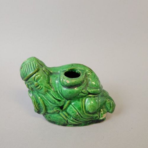 Chinese Late Qing Green Figural Water Dropper, Drunken Immortal