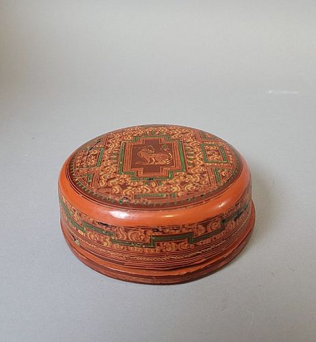 19th C Thai Lacquer Betel Box, Low Circular Form