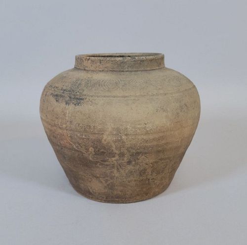 Chinese Eastern Han Incised Pottery Storage Jar, 25–220 AD