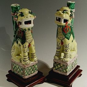 Pair of Chinese Famille Jaune Foo Dogs, 19th C